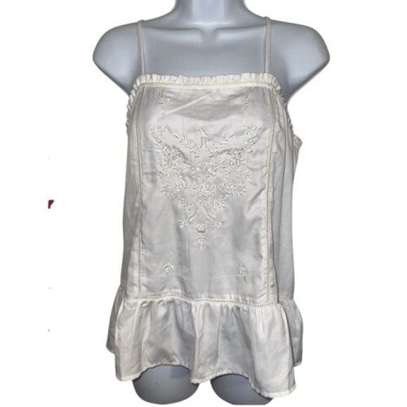 EXPRESS White Floral Embroidered With Beading Camisole Tank Ruffle Hem NWT $60 M - Picture 1 of 6